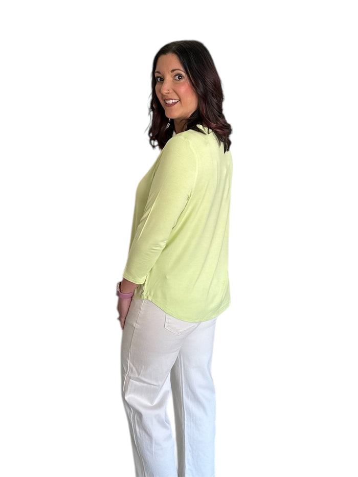 JuJu Buttery Soft 3/4 Sleeve HI LO Hem Tee Pine Apparel Casual Top