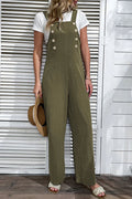 Jungle Green Solid Colour Buttoned Straight Leg Overall - S / 100% Polyester - Bottoms/Jumpsuits & Rompers
