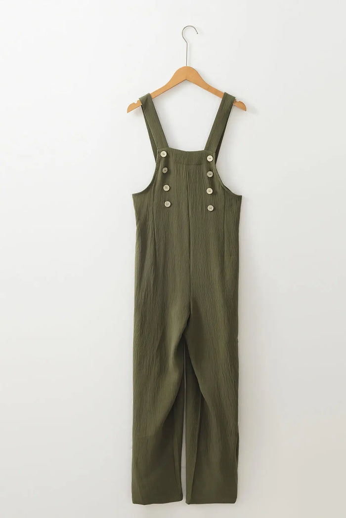 Jungle Green Solid Colour Buttoned Straight Leg Overall - Bottoms/Jumpsuits & Rompers