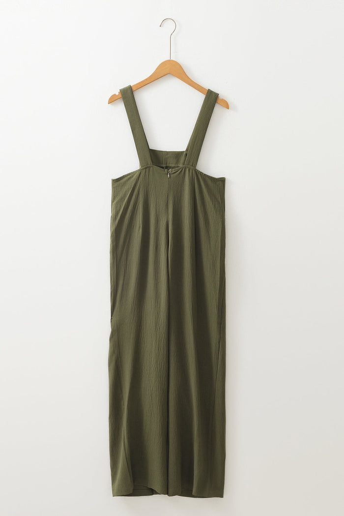 Jungle Green Solid Colour Buttoned Straight Leg Overall - Bottoms/Jumpsuits & Rompers