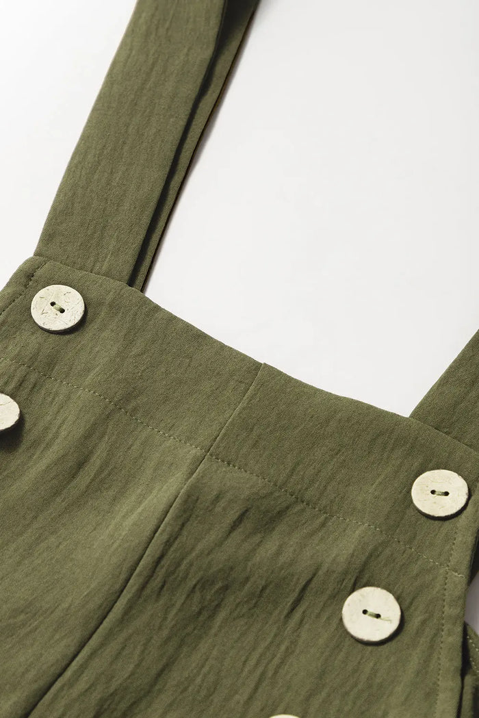 Jungle Green Solid Colour Buttoned Straight Leg Overall - Bottoms/Jumpsuits & Rompers
