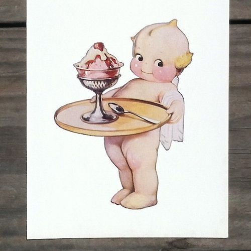 KEWPIE HENDLER'S ICE CREAM Cardboard Sign 1920s