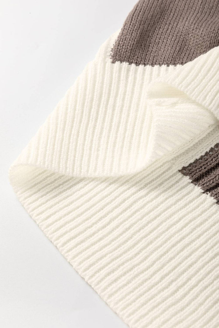 Khaki Checkered Colour Block Crew Neck Short Sleeve Sweater - Sweaters & Cardigans/Short