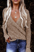 Khaki Wrap V Neck Waffle Sweater - Sweaters & Cardigans/Sweaters