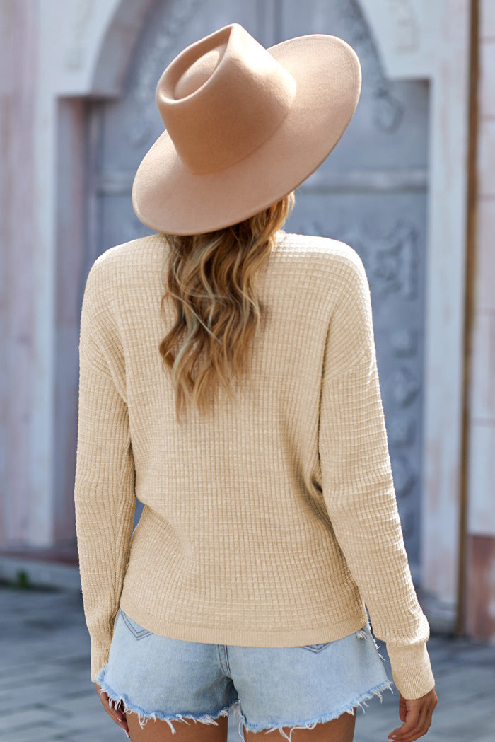 Khaki Wrap V Neck Waffle Sweater - Sweaters & Cardigans/Sweaters