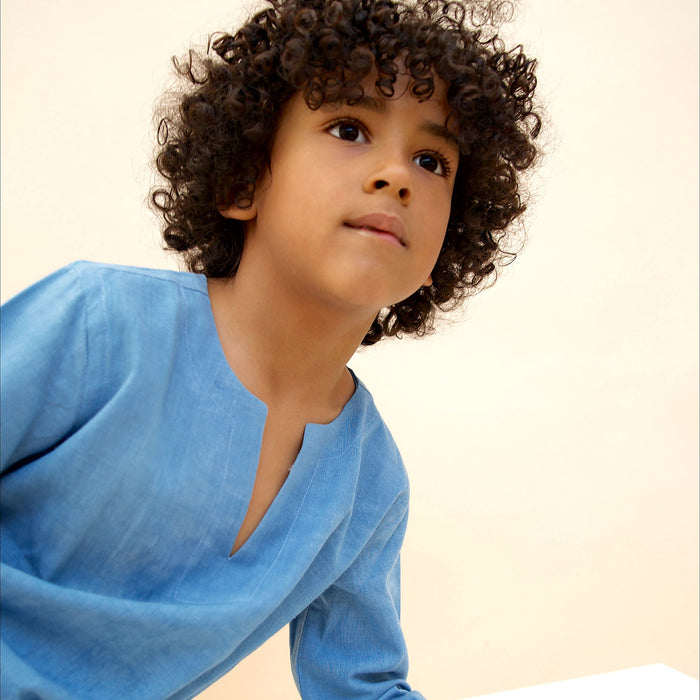 Kids Cotton Mali Shirt - Light Indigo