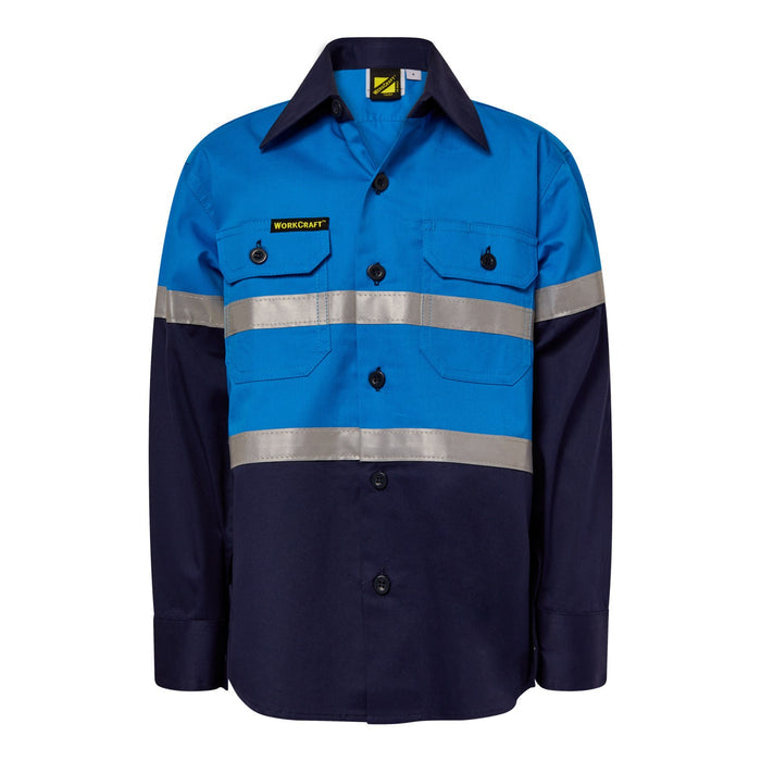 Kids Lightweight Two Tone Long Sleeve Cotton Drill Shirt With CSR Reflective Tape WSK129