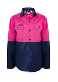 Kids Lightweight Two Tone Long Sleeve Cotton Drill Shirt WSK128