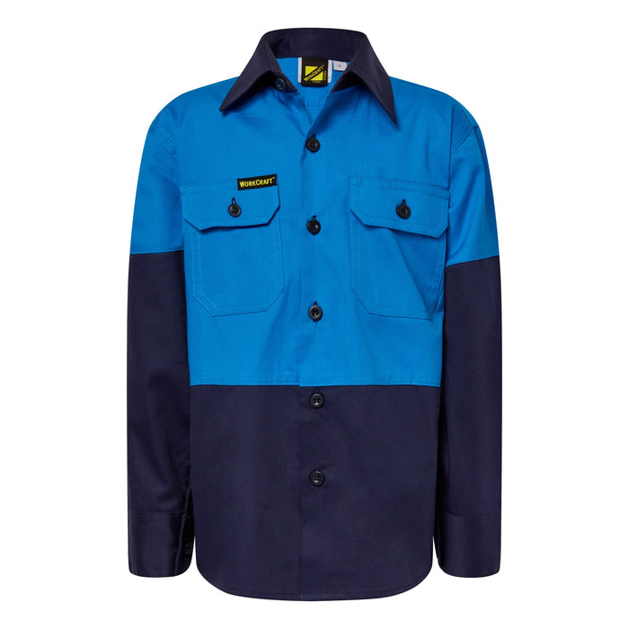 Kids Lightweight Two Tone Long Sleeve Cotton Drill Shirt WSK128