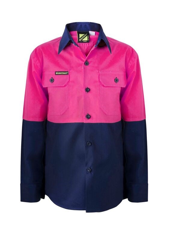 Kids Lightweight Two Tone Long Sleeve Cotton Drill Shirt WSK128