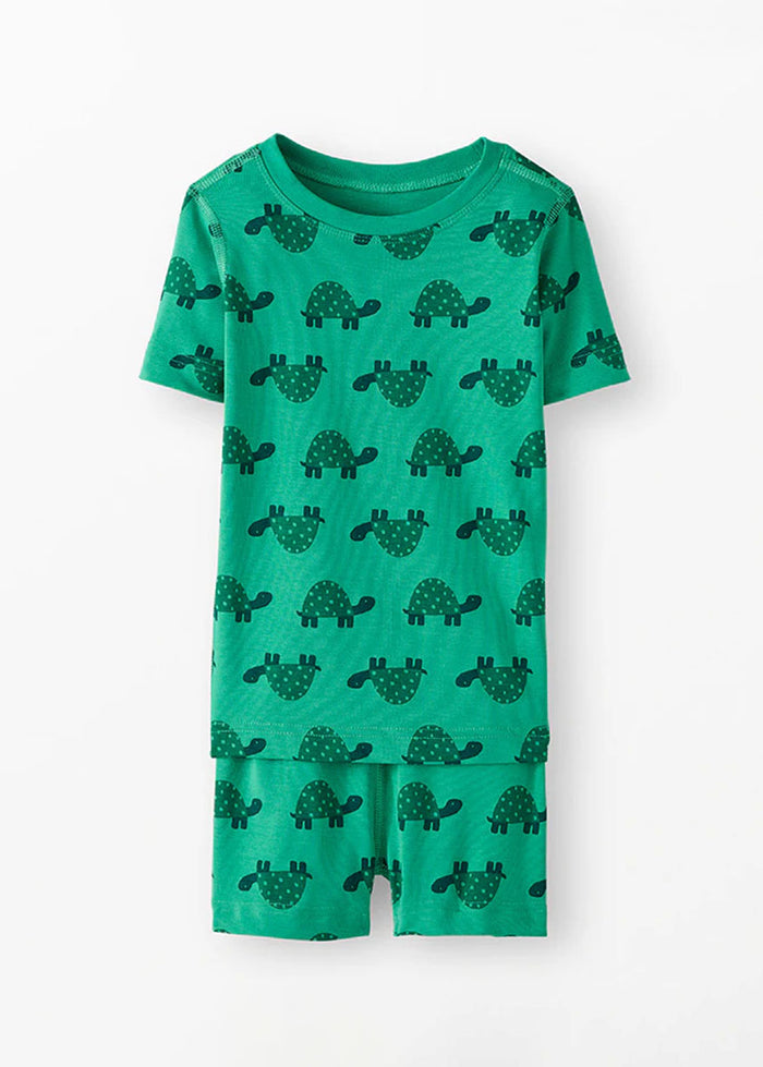 Kids Short John Pajama Set In HannaSoft - Green Turtles