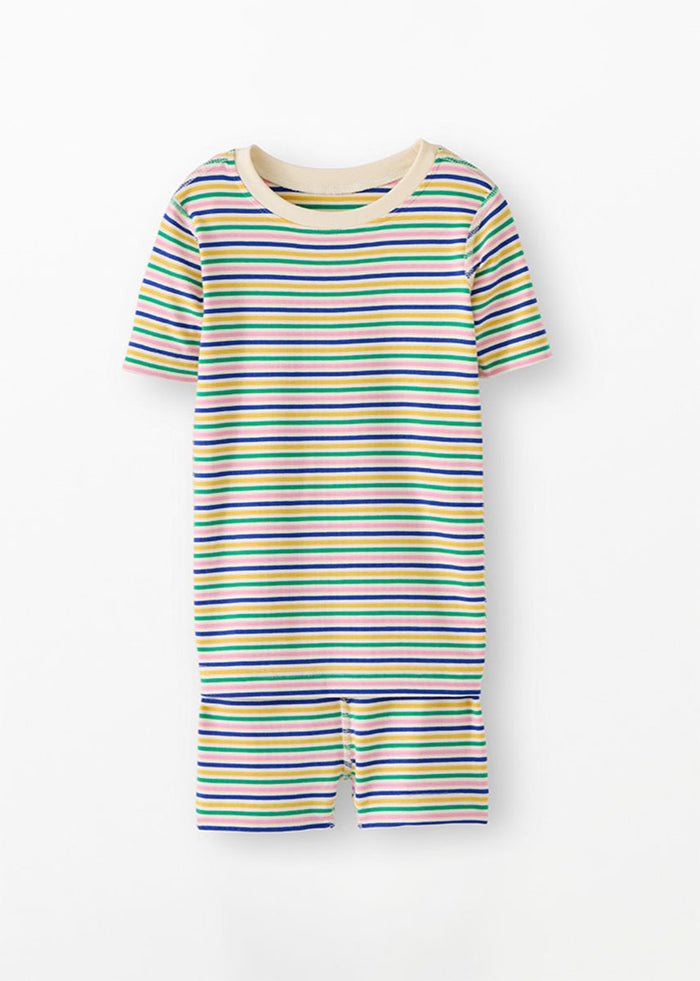 Kids Short John Pajama Set In HannaSoft - Multi Stripe