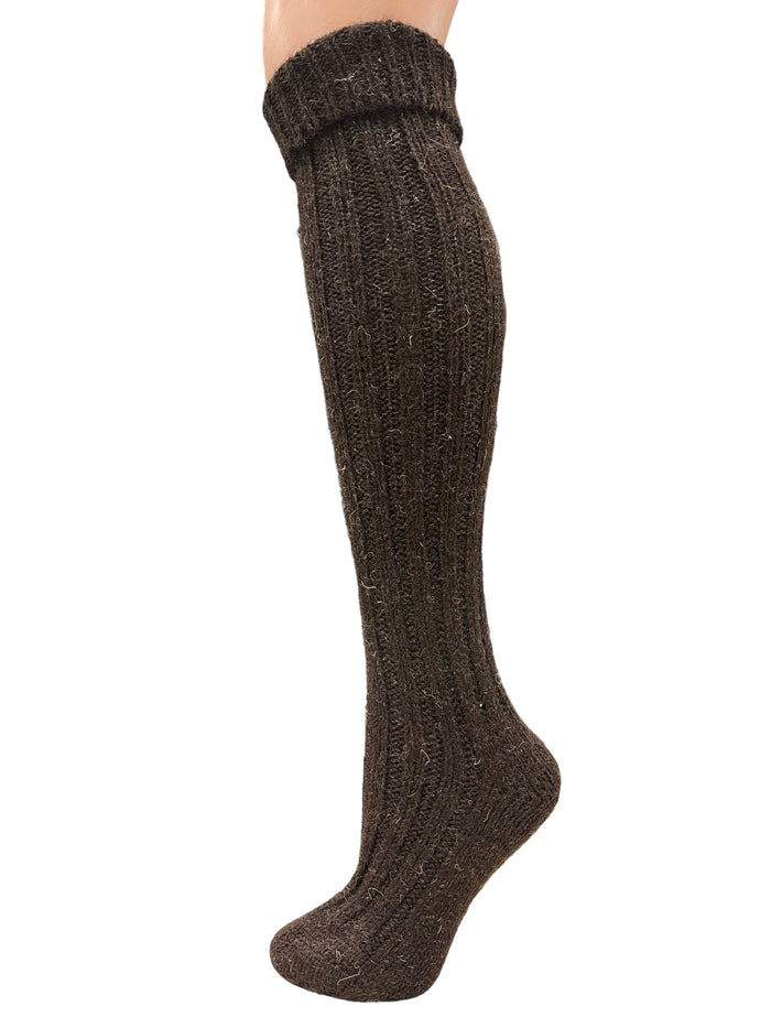 Dark Brown - Knee Length Irish Jacob Sheep Socks / Medium - US shoe size 5 1/2 - 8 1/2