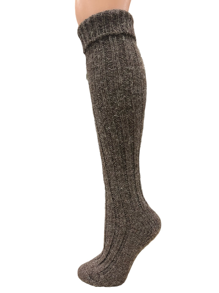 Brown - Knee Length Irish Jacob Sheep Socks / Medium - US shoe size 5 1/2 - 8 1/2