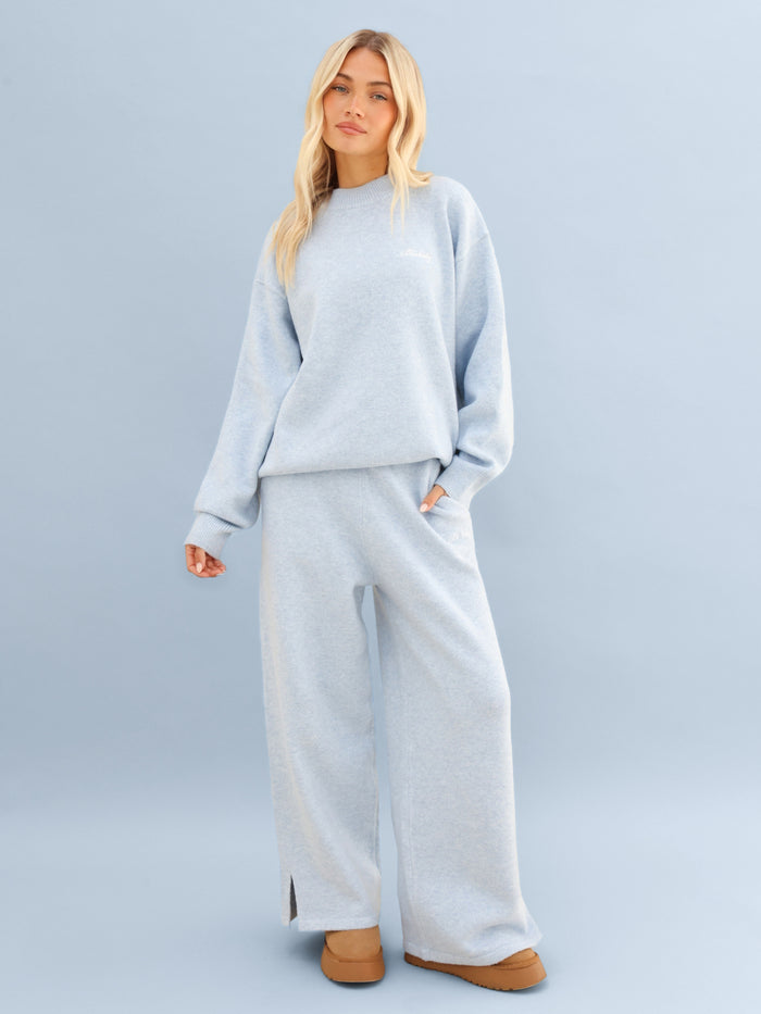 Knitted Wide Leg Sweatpants - Baby Blue