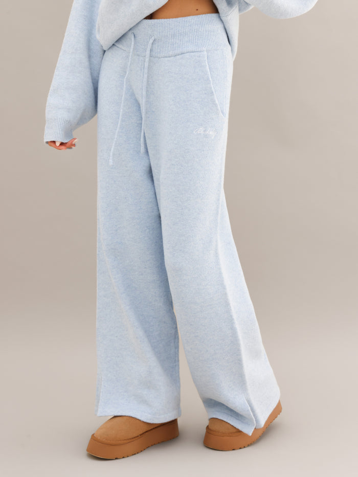 Knitted Wide Leg Sweatpants - Baby Blue