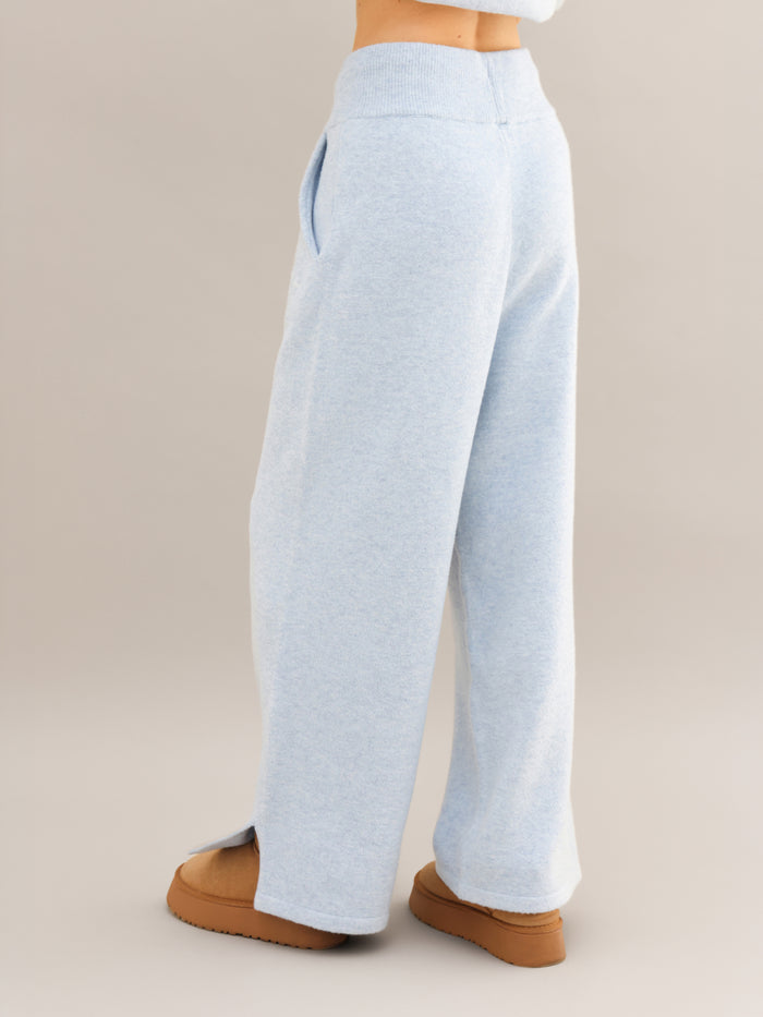 Knitted Wide Leg Sweatpants - Baby Blue