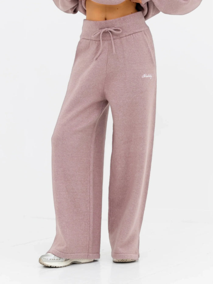 Knitted Wide Leg Sweatpants - Dusty Pink