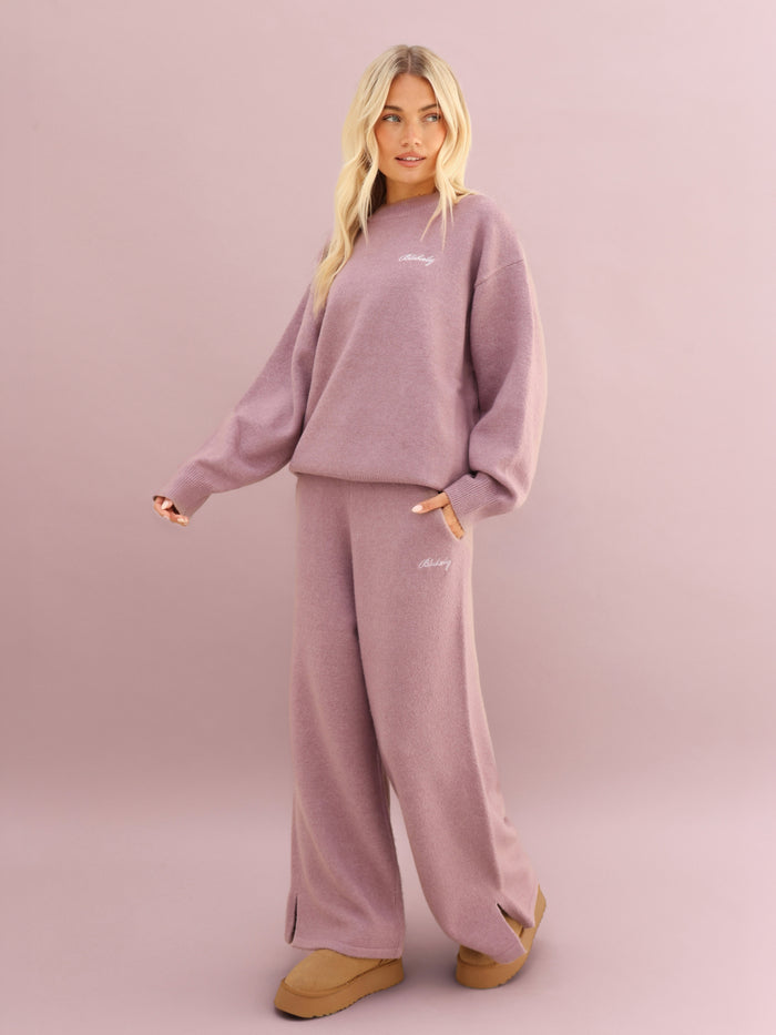 Knitted Wide Leg Sweatpants - Dusty Pink