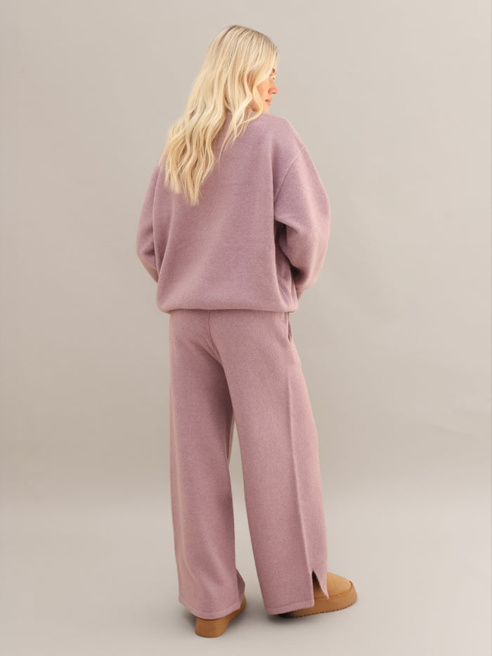 Knitted Wide Leg Sweatpants - Dusty Pink