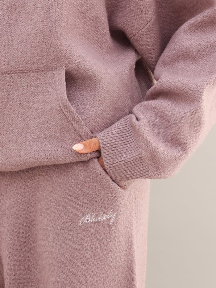 Knitted Wide Leg Sweatpants - Dusty Pink