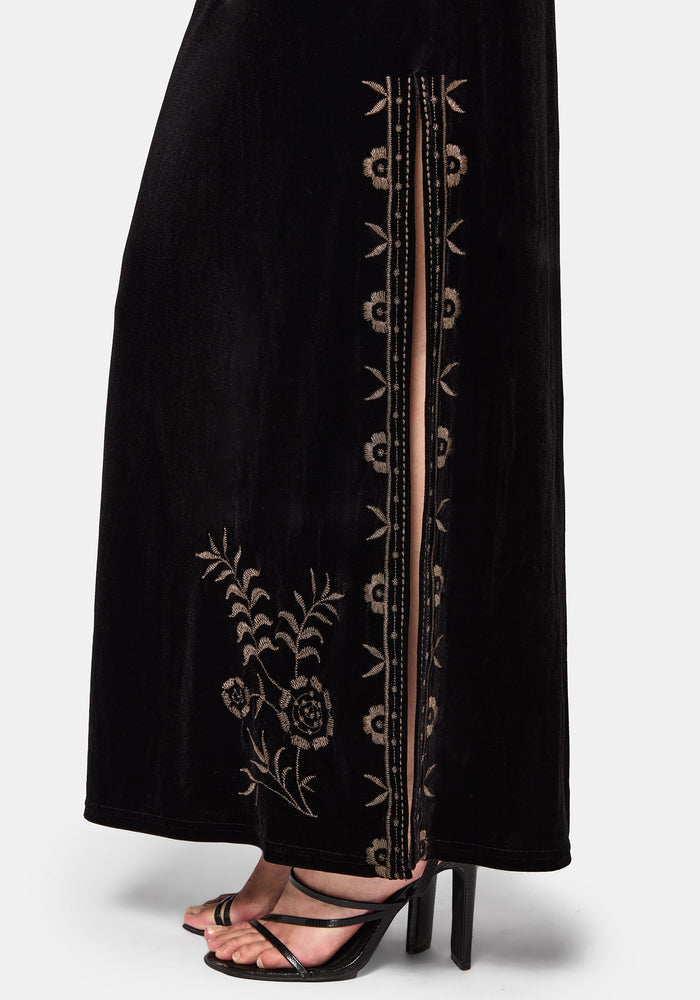 Kobra Embroidered Velour Maxi Slip Dress
