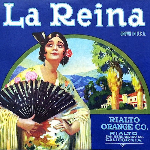 LA REINA ORANGE Citrus Fruit Box Crate Label 1920s