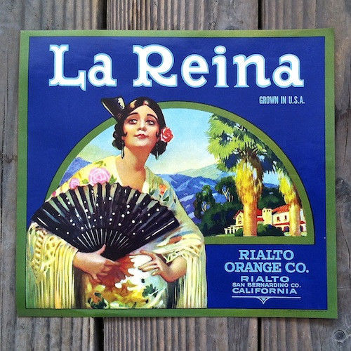 LA REINA ORANGE Citrus Fruit Box Crate Label 1920s