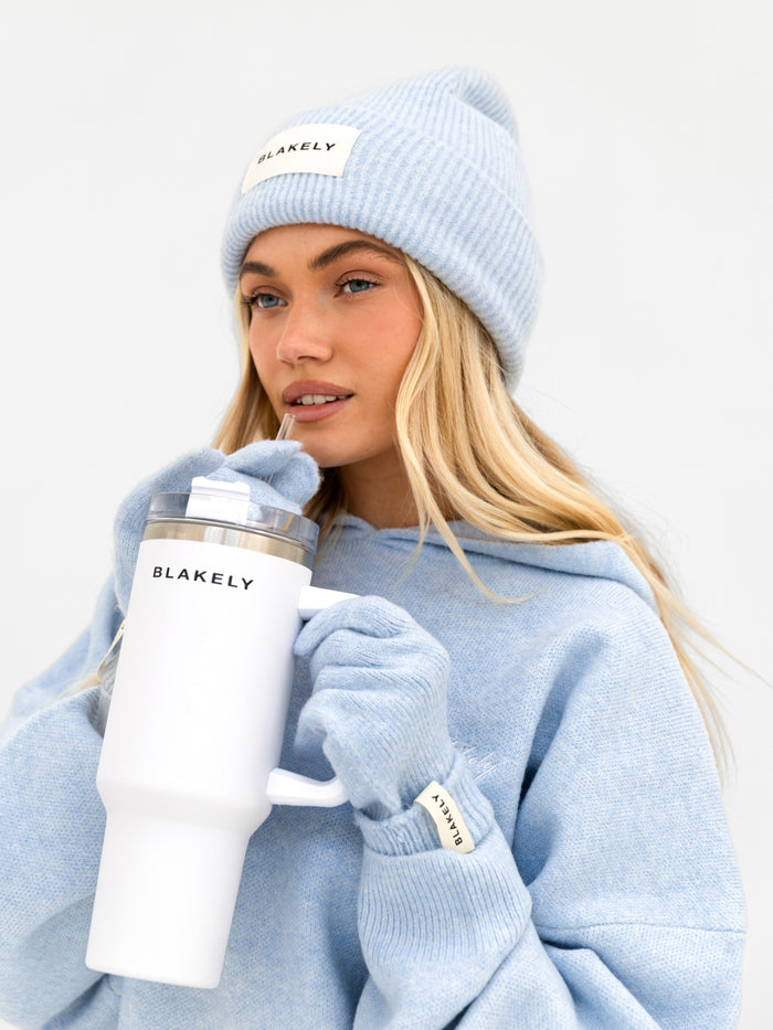 Label Knitted Beanie - Baby Blue