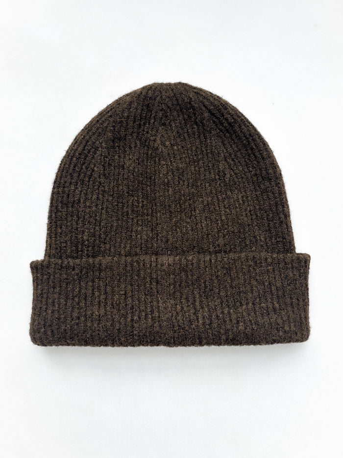 Label Knitted Beanie - Chocolate Brown