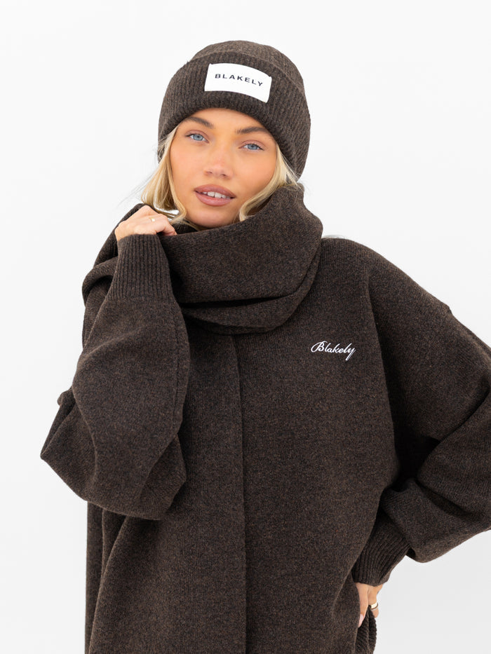 Label Knitted Beanie - Chocolate Brown