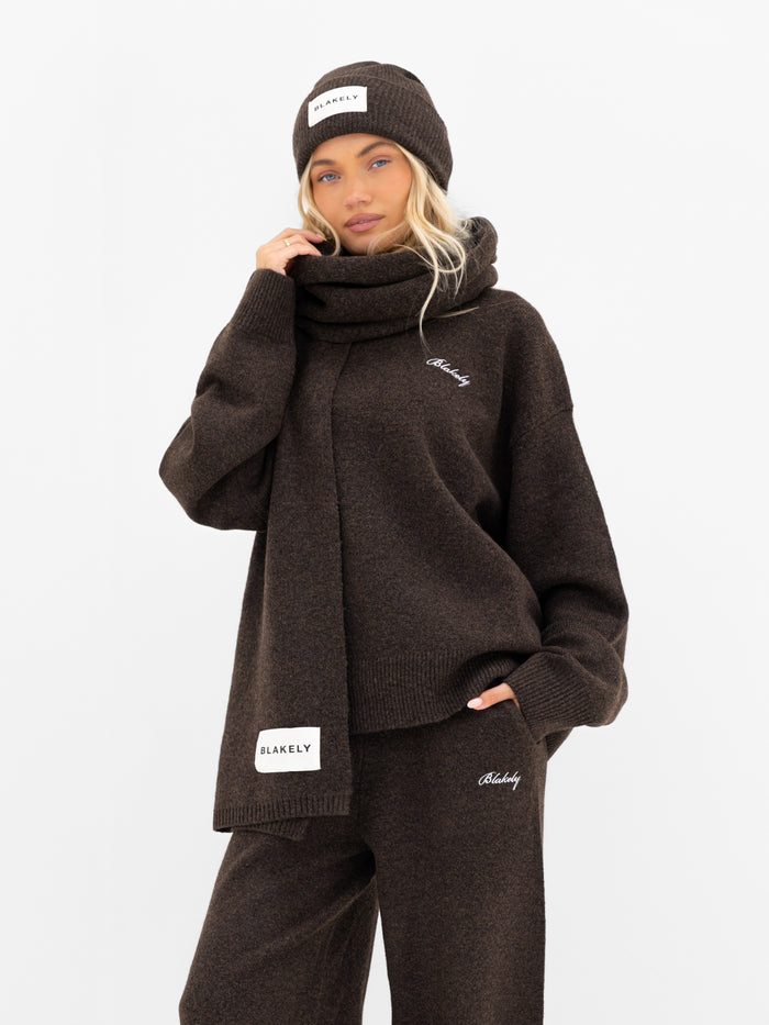 Label Knitted Beanie - Chocolate Brown