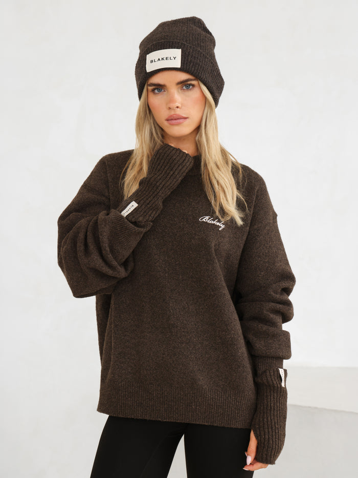 Label Knitted Beanie - Chocolate Brown