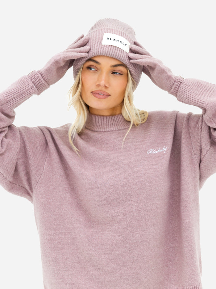 Label Knitted Beanie - Dusty Pink
