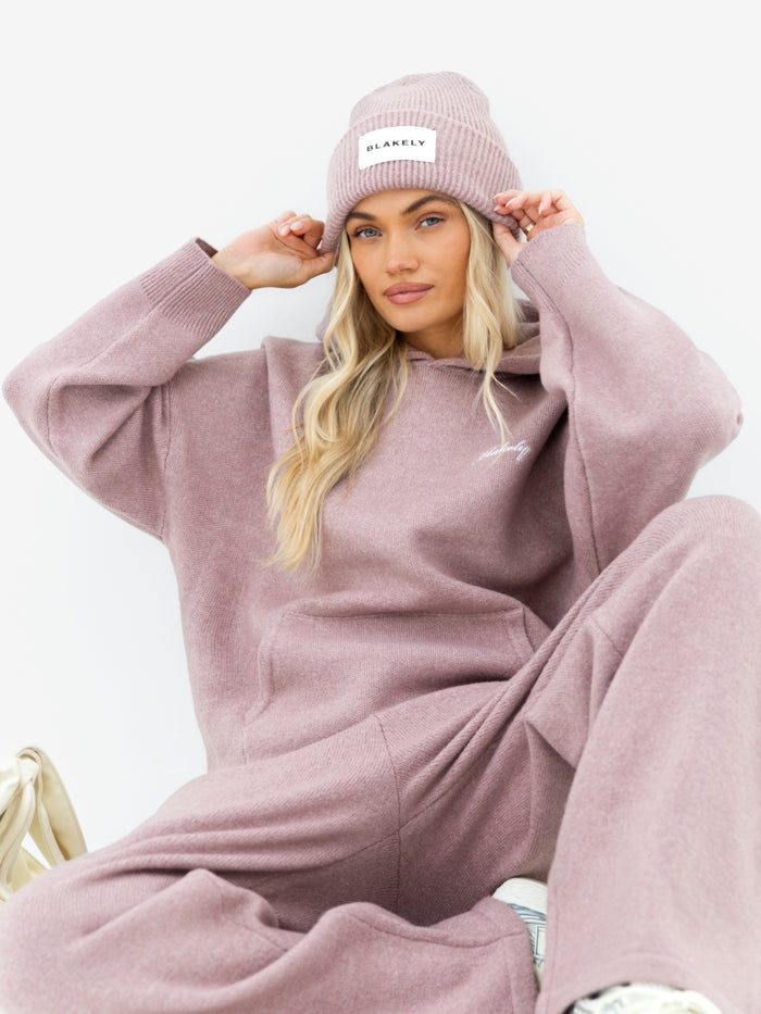 Label Knitted Beanie - Dusty Pink