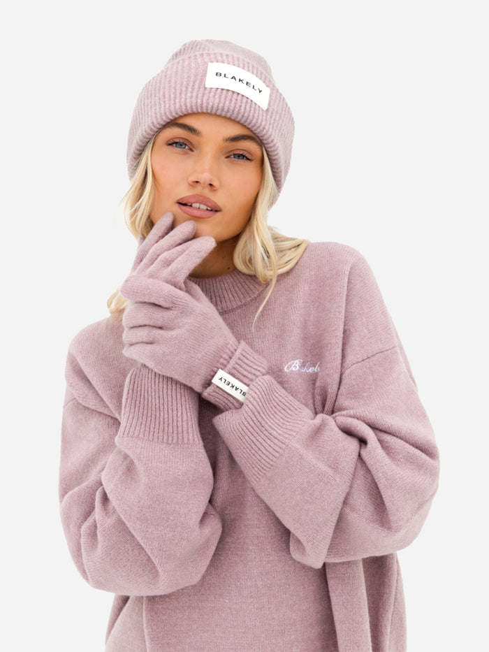 Label Knitted Beanie - Dusty Pink