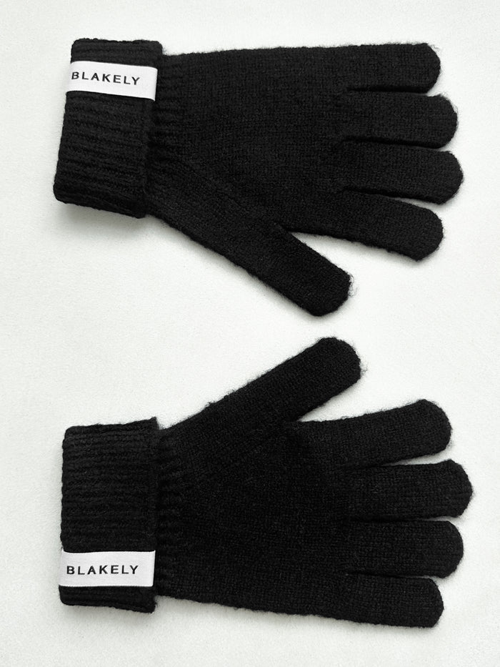 Label Knitted Gloves - Black