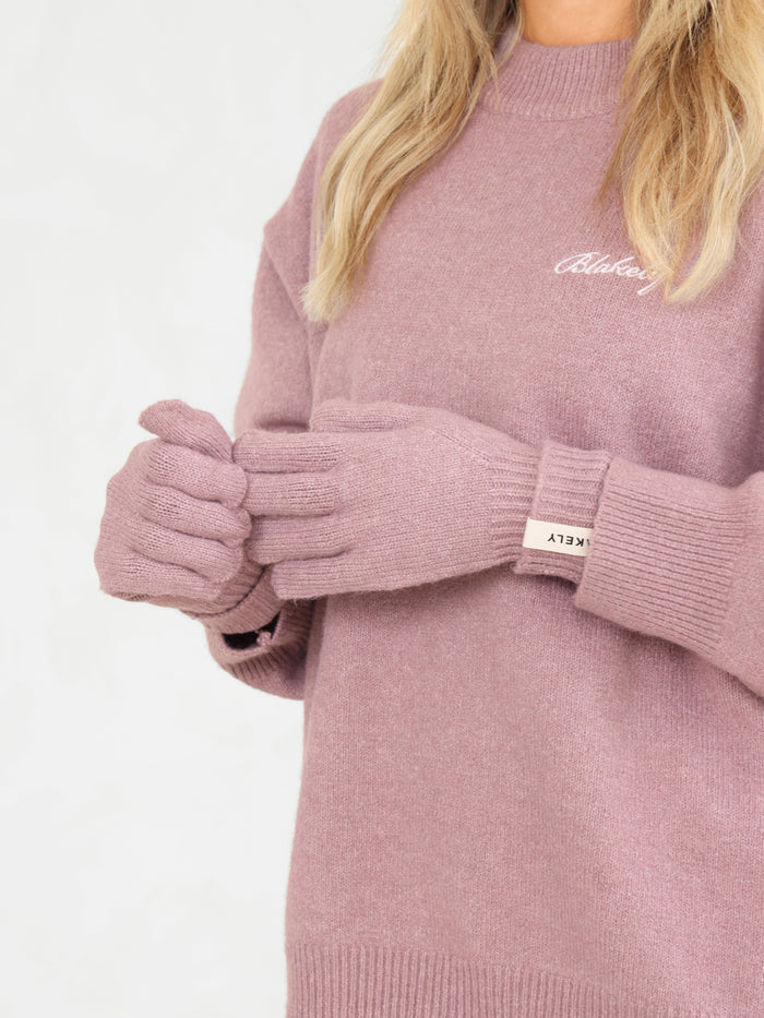 Label Knitted Gloves - Dusty Pink