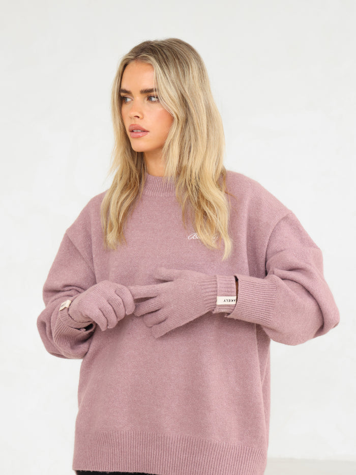 Label Knitted Gloves - Dusty Pink