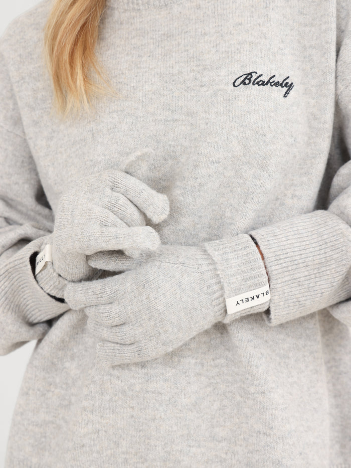 Label Knitted Gloves - Marl Grey