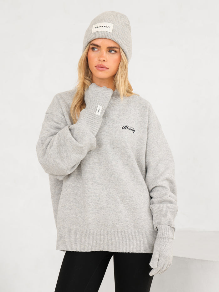 Label Knitted Gloves - Marl Grey