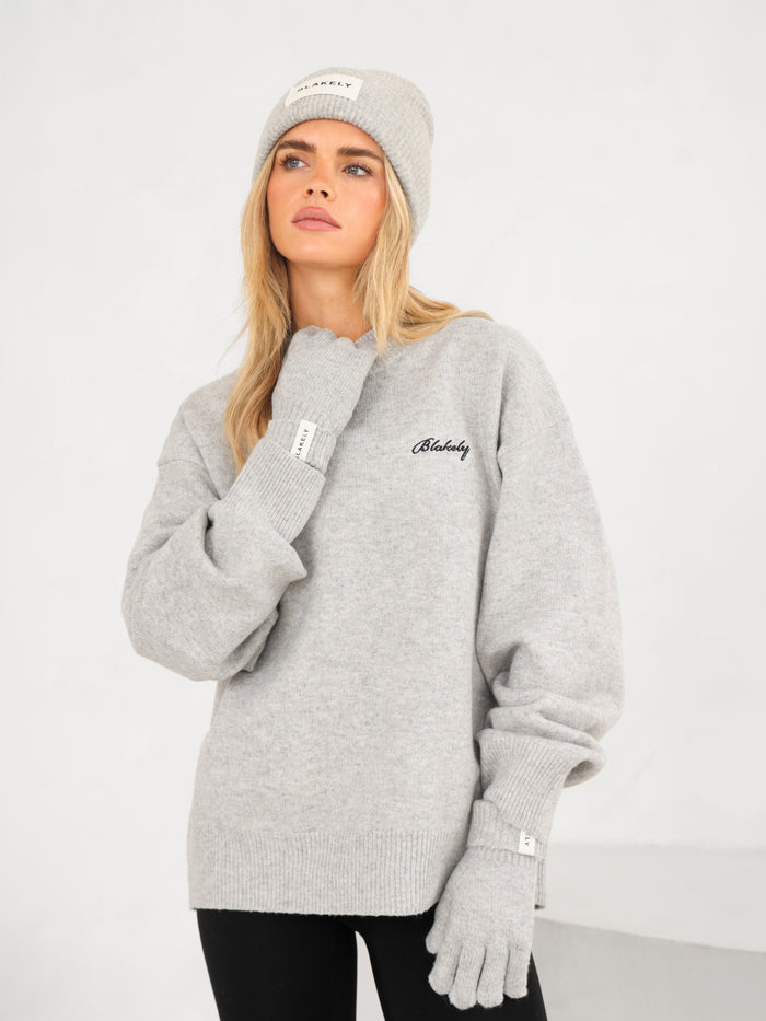 Label Knitted Gloves - Marl Grey