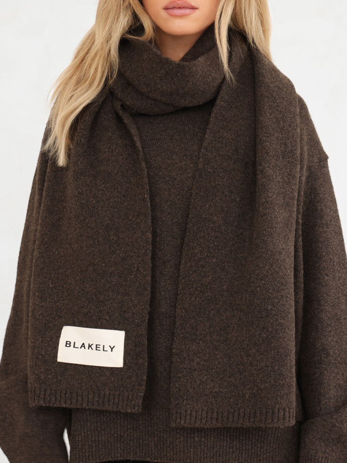 Label Knitted Scarf - Chocolate Brown