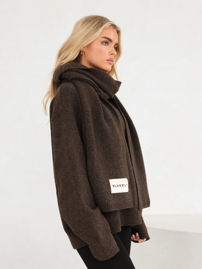 Label Knitted Scarf - Chocolate Brown