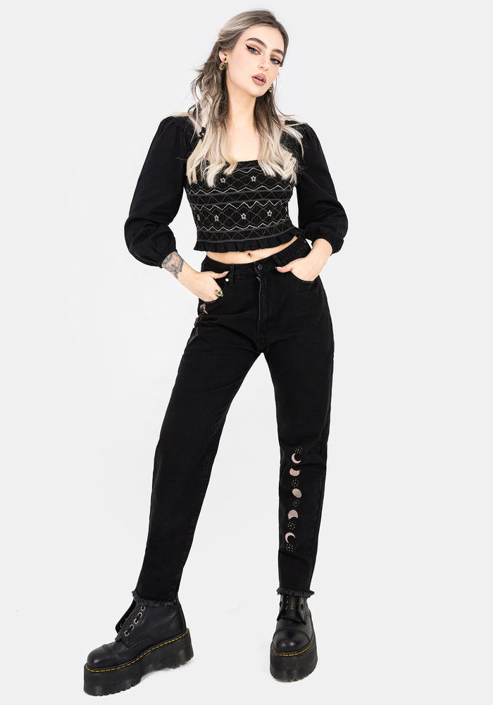 Larissa Hand Embroidered Smocked Puff Sleeve Top