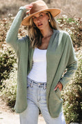 Laurel Green Waffle Knit Open Front Cardigan - LAUREL GREEN / S / 95% POLYESTER + 5% ELASTANE - Sweaters &