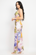 Lavender Floral Cowl Neck Slit Cami Maxi Dress