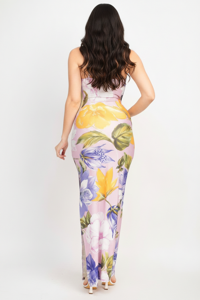 Lavender Floral Cowl Neck Slit Cami Maxi Dress