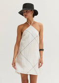 Lena Linen Stitch Halter Mini Dress - White