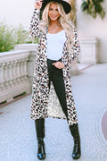 Leopard Pocketed Open Front Duster Cardigan - LEOPARD / S / 95% POLYESTER + 5% ELASTANE - Sweaters & Cardigans/Cardigans